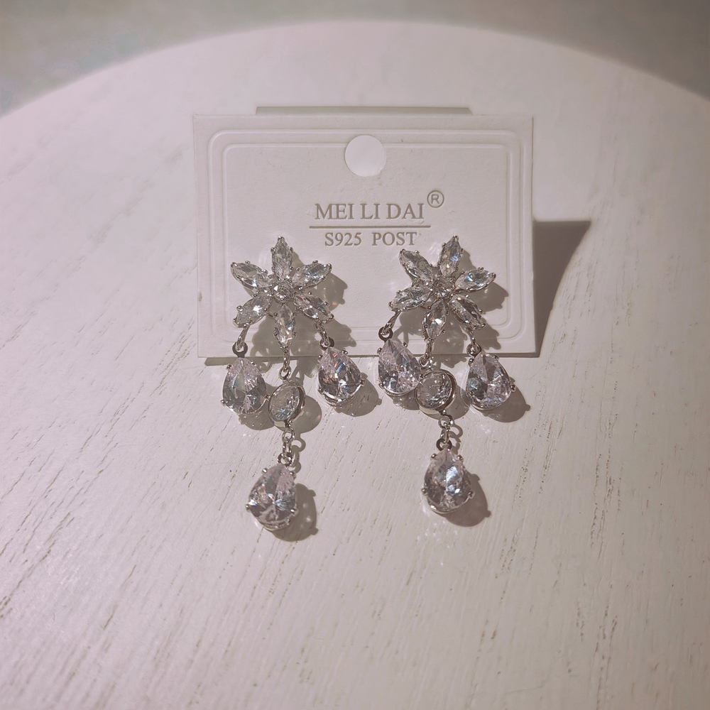 Silver Crystal Drop Earrings